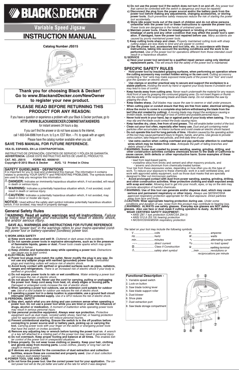 Page 1 de la notice Manuel utilisateur Black & Decker JS515