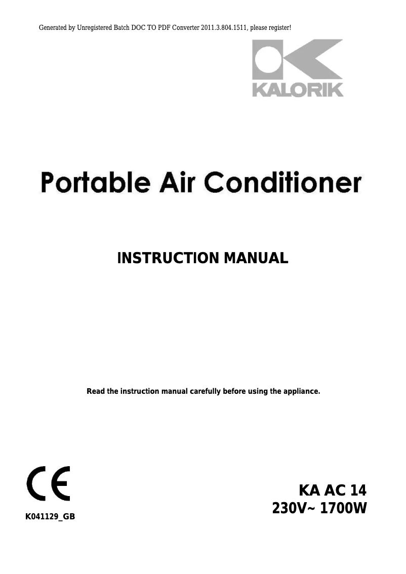 Page n°1 - Manuel utilisateur Kalorik KA AC 14