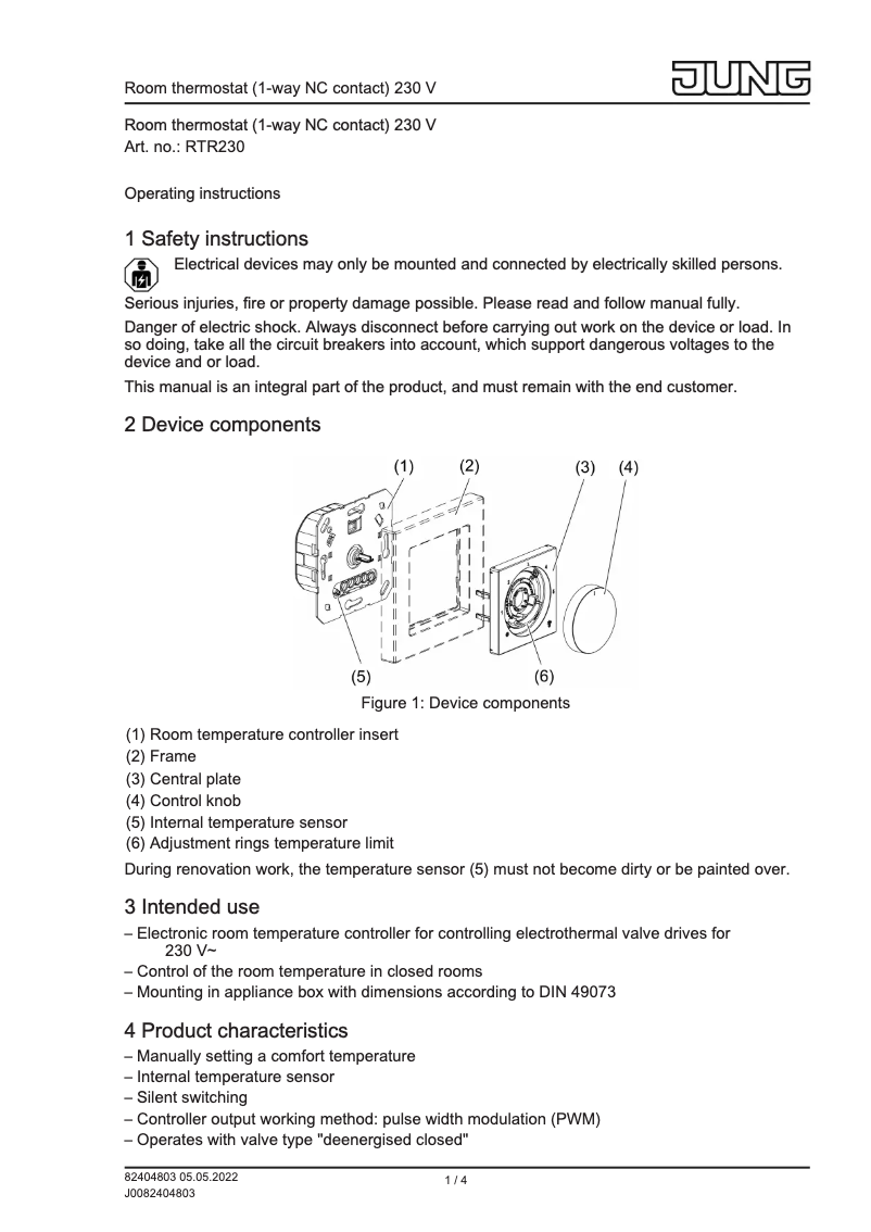 Page 1 de la notice Manuel utilisateur JUNG RTR230