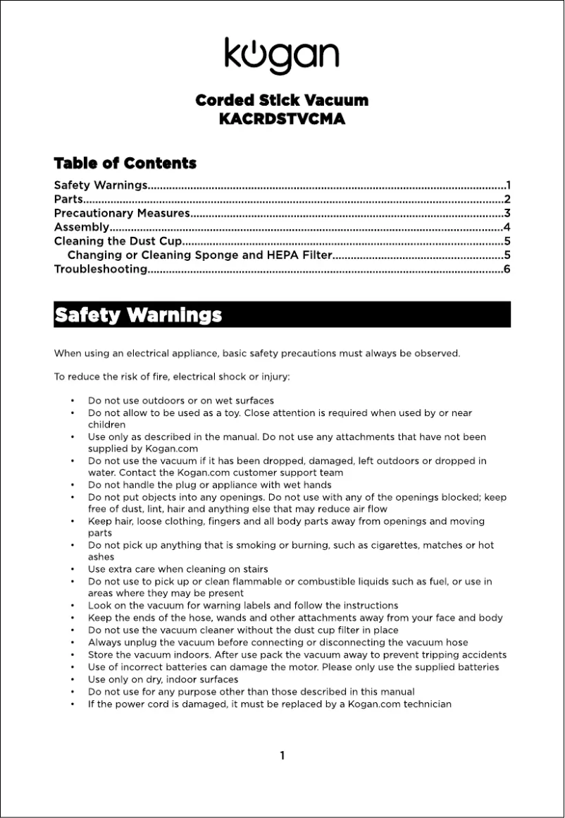 Page 1 de la notice Manuel utilisateur Kogan T5 Corded