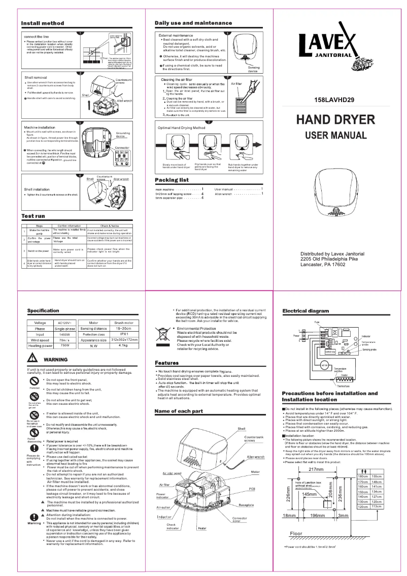Page n°1 - Manuel utilisateur Lavex Janitorial 158LAVHD29