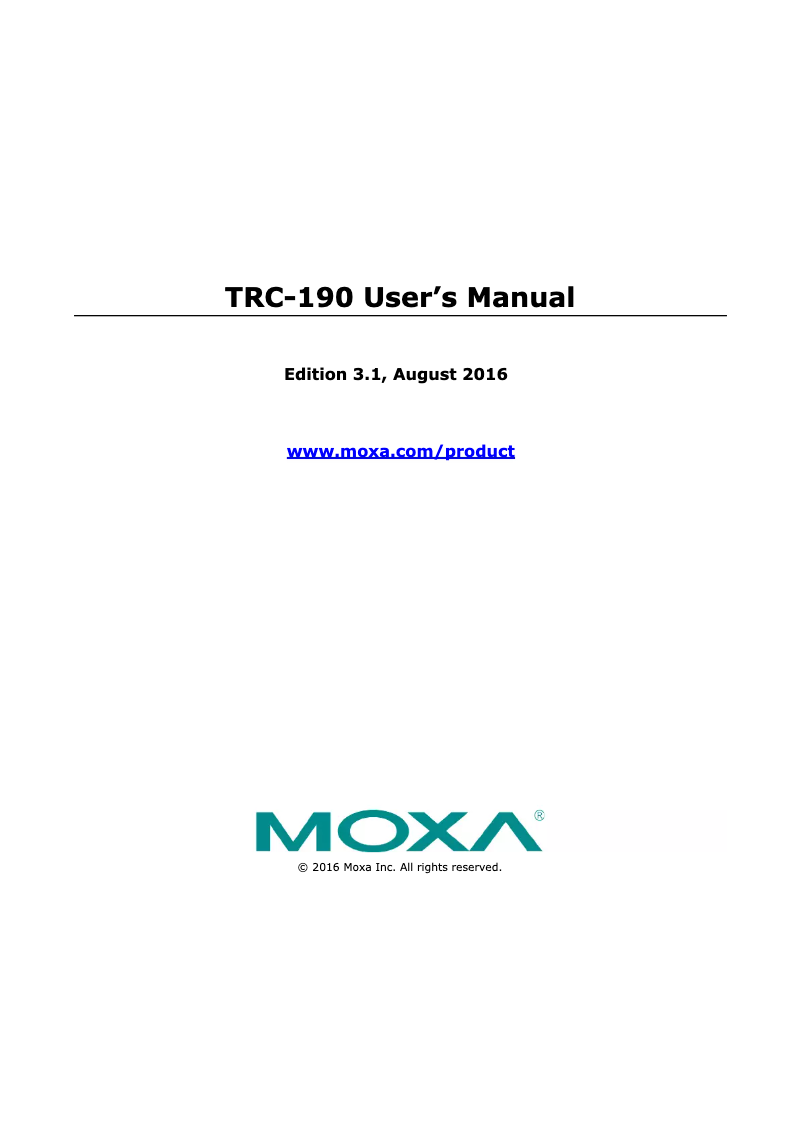 Page n°1 - Manuel utilisateur Moxa TRC-190-DC-48