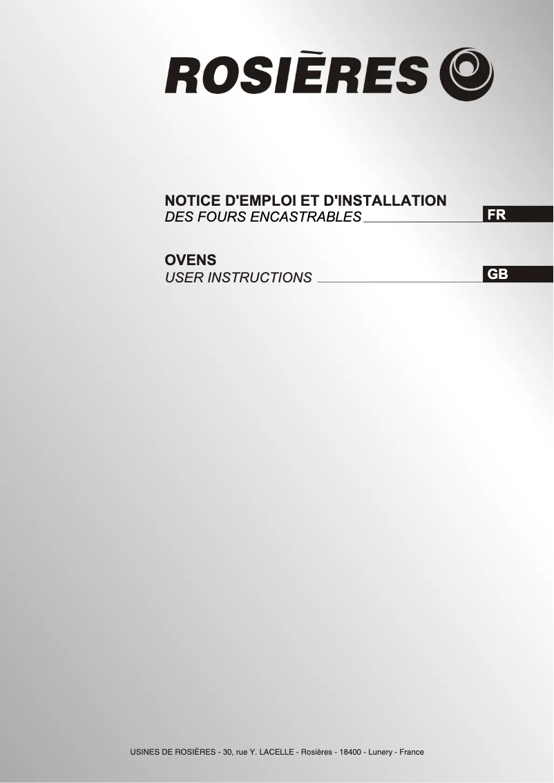 Page 1 de la notice Manuel utilisateur Rosieres RFA24RB