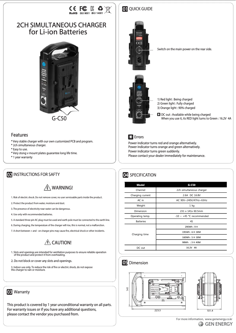 Page n°1 - Manuel utilisateur Gen Energy G-C50