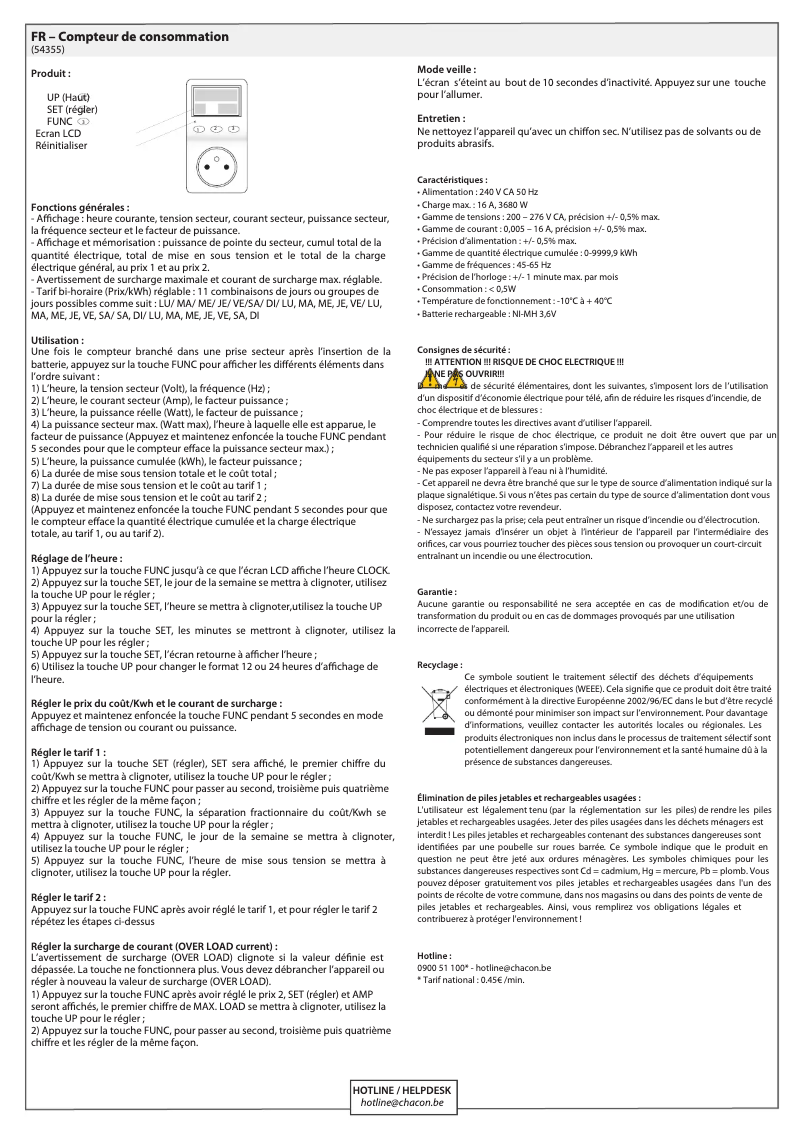 Page n°1 - Manuel utilisateur Chacon 54355