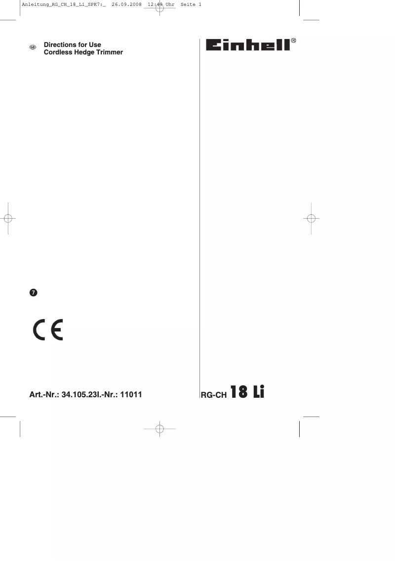 Page n°1 - Manuel utilisateur Einhell RG-CH 18 Li