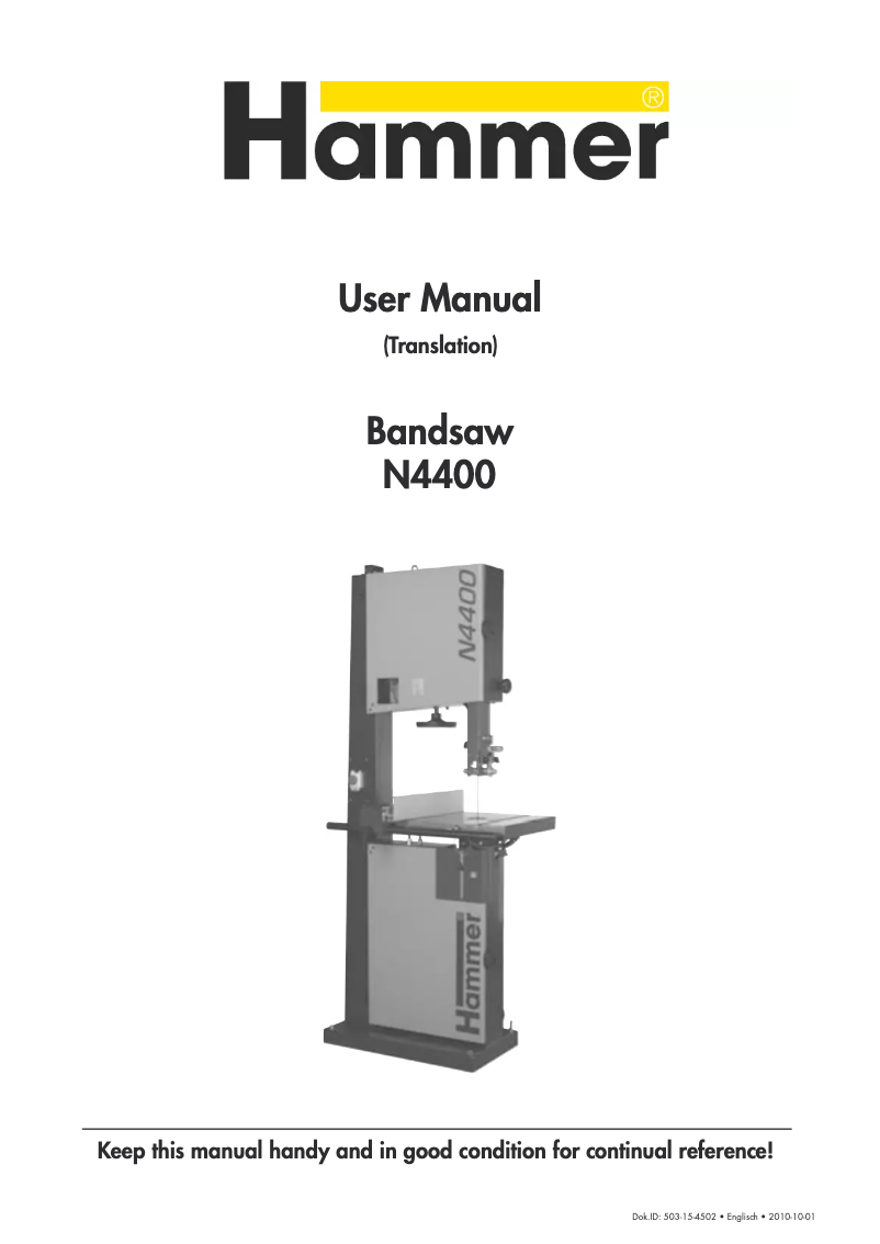 Page 1 de la notice Manuel utilisateur Hammer N4400