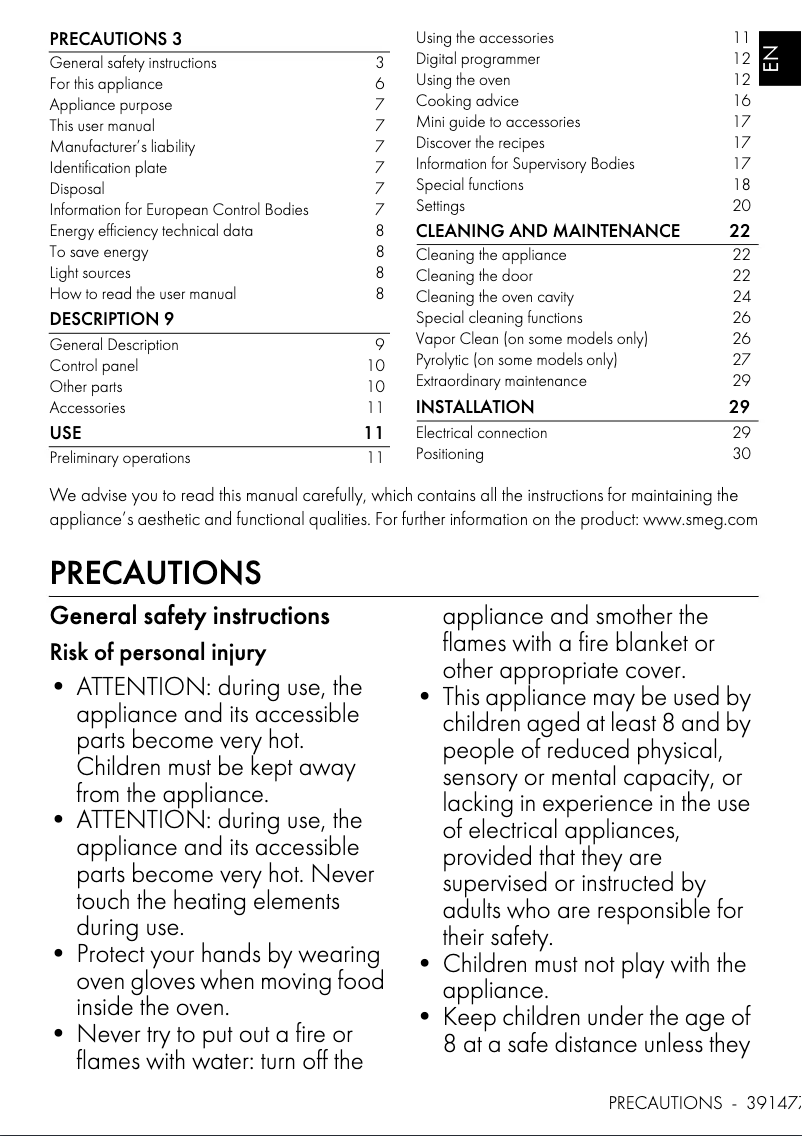 Page 1 de la notice Manuel utilisateur Smeg SOPA6301T