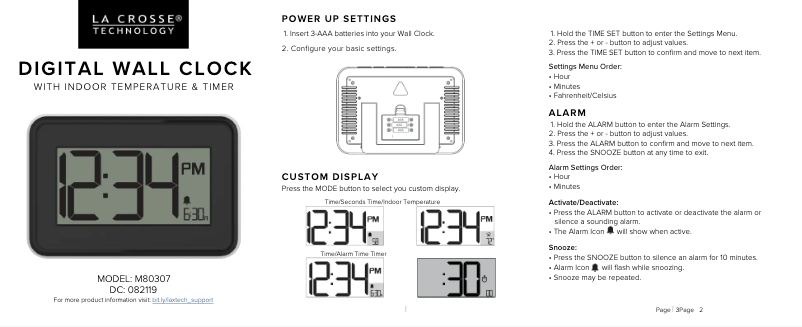 Page n°1 - Manuel utilisateur La Crosse Technology M80307