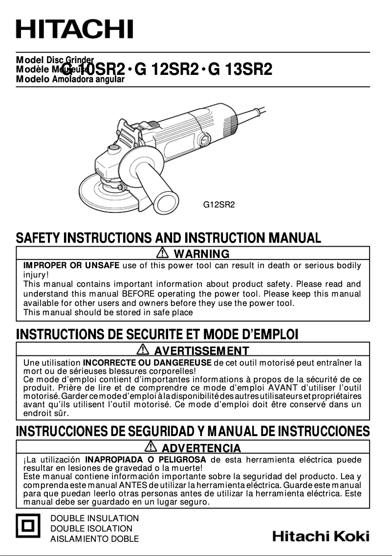 Page 1 de la notice Manuel utilisateur Hitachi G 10SR2
