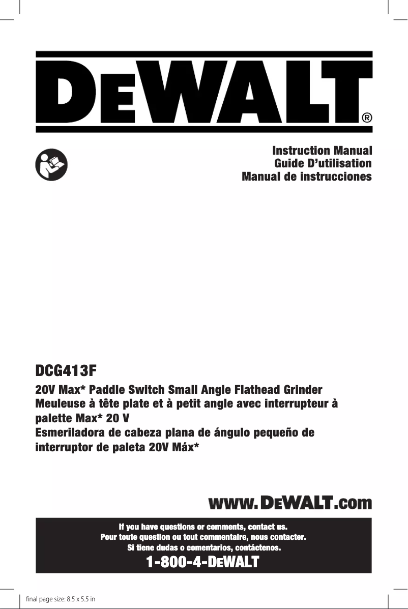Page n°1 - Manuel utilisateur DeWalt DCG413FR2