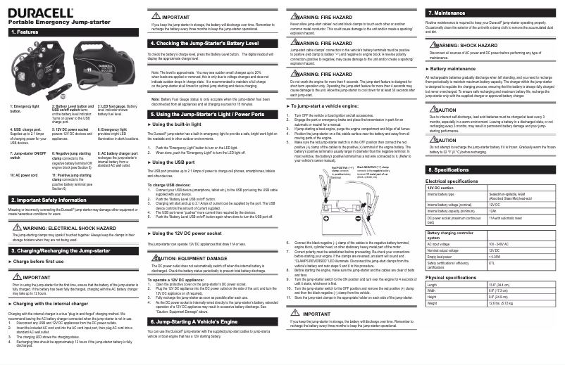 Page 1 de la notice Manuel utilisateur Duracell Jump-Starter 900