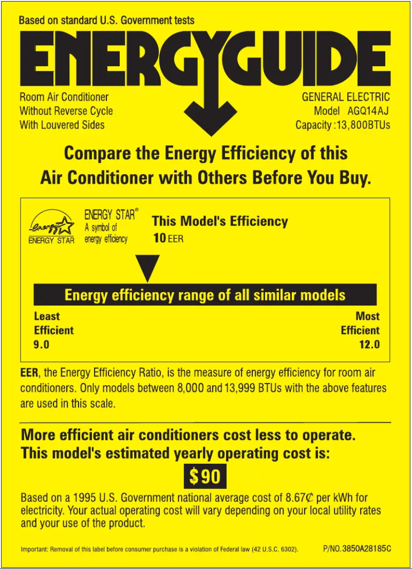 Page n°1 - Label énergétique GE AGQ14AJ