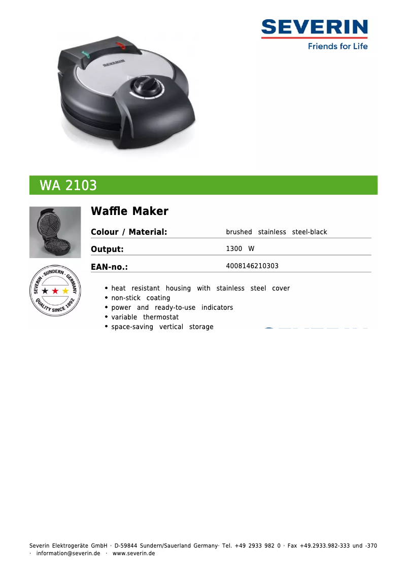 Image de la première page du manuel de l'appareil WA 2103