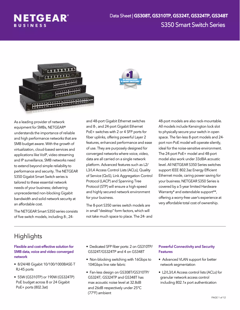 Page n°1 - Fiche technique Netgear GS308T