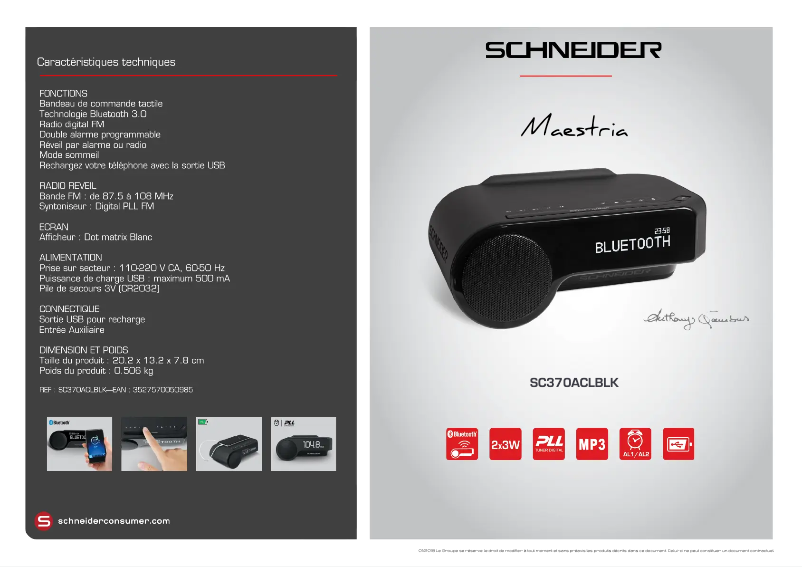 Page 1 de la notice Fiche technique Schneider Maestria SC370ACLBLK