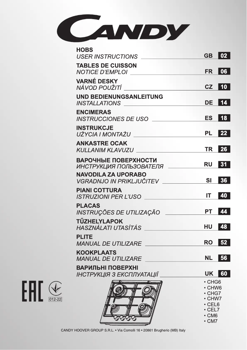 Page 1 de la notice Manuel utilisateur Candy CHG6BFB4WB