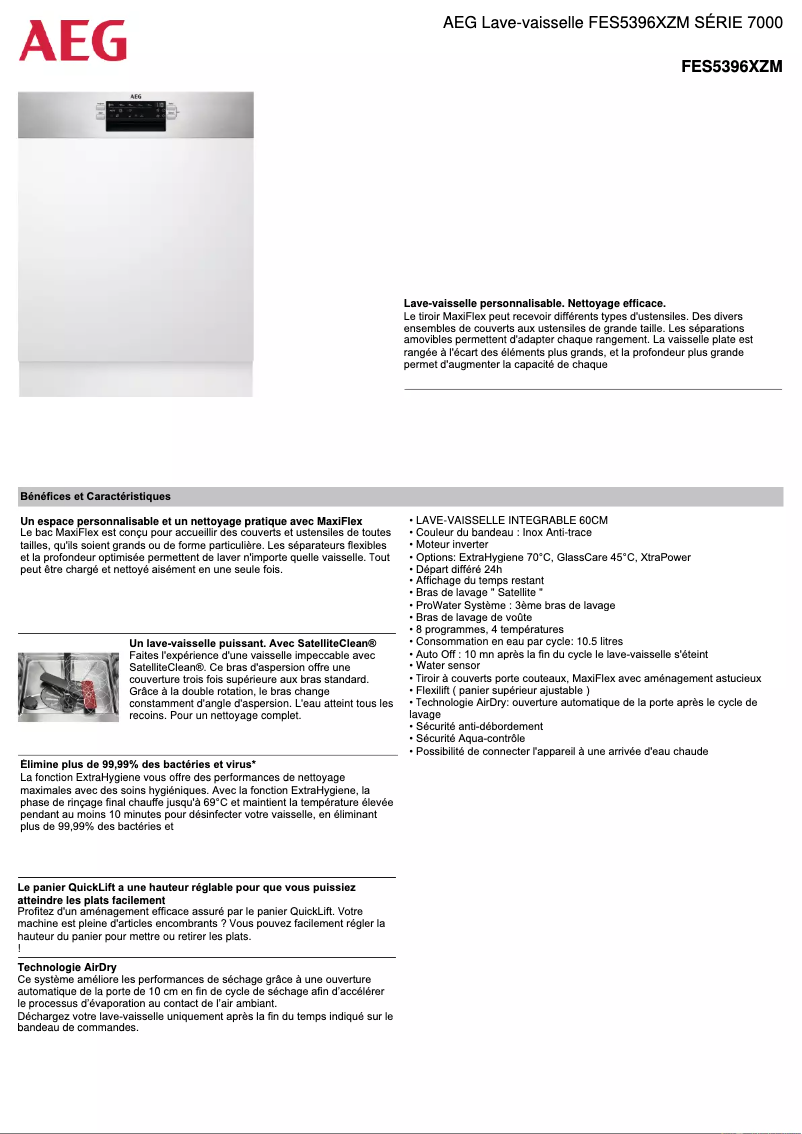 Página 1 del manual Ficha técnica AEG FES5396XZM