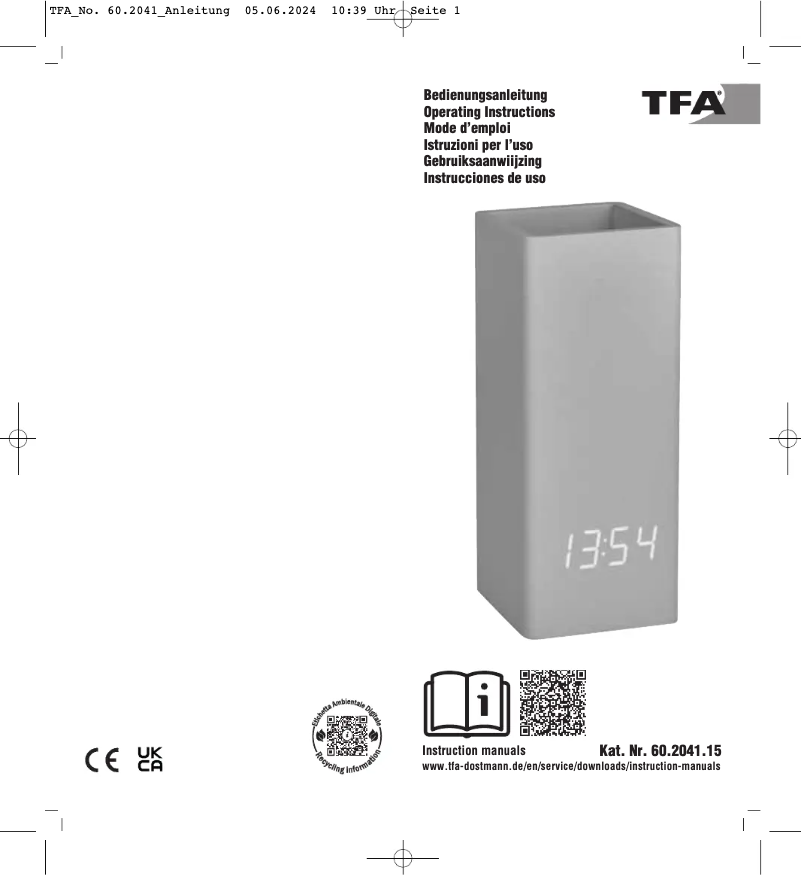 Page n°1 - Manuel utilisateur TFA Clocco Desk 60.2041.15