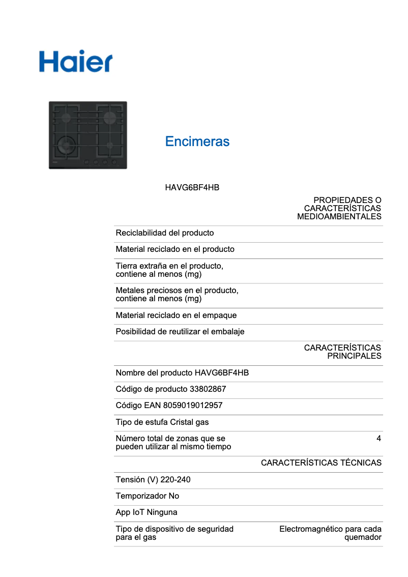 Image de la première page du manuel de l'appareil HAVG6BF4HB