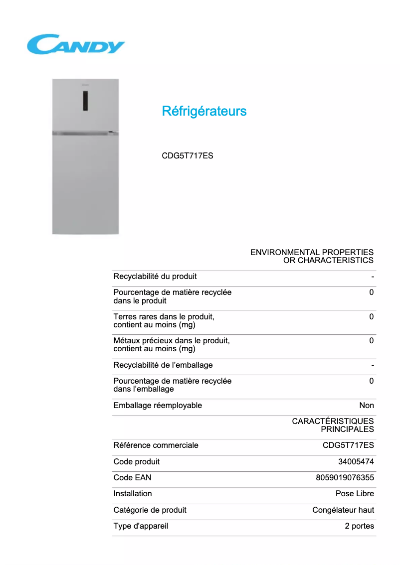 Image de la première page du manuel de l'appareil CDG5T717ES