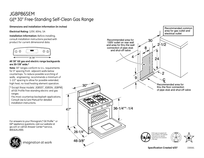 Page n°1 - Fiche technique GE JGBP86SEMSS
