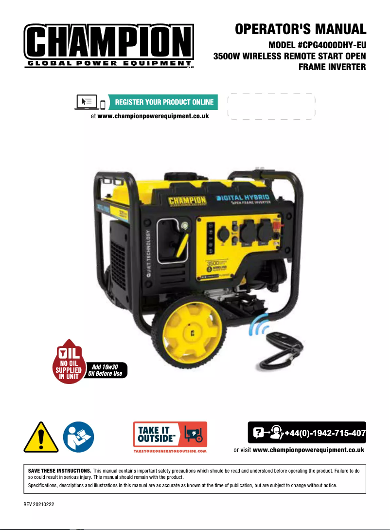 Page 1 de la notice Manuel utilisateur Champion CPG4000DHY