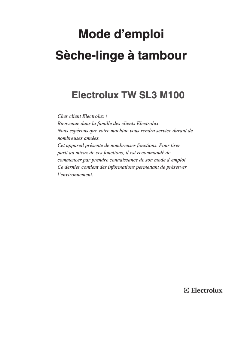 Page n°1 - Manuel utilisateur Electrolux TWSL3M101
