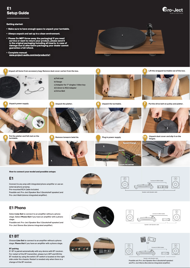Imagen de la primera página del manual del dispositivo E1 Phono