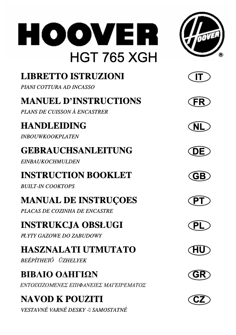 Page n°1 - Manuel utilisateur Hoover HGT 765 XGH