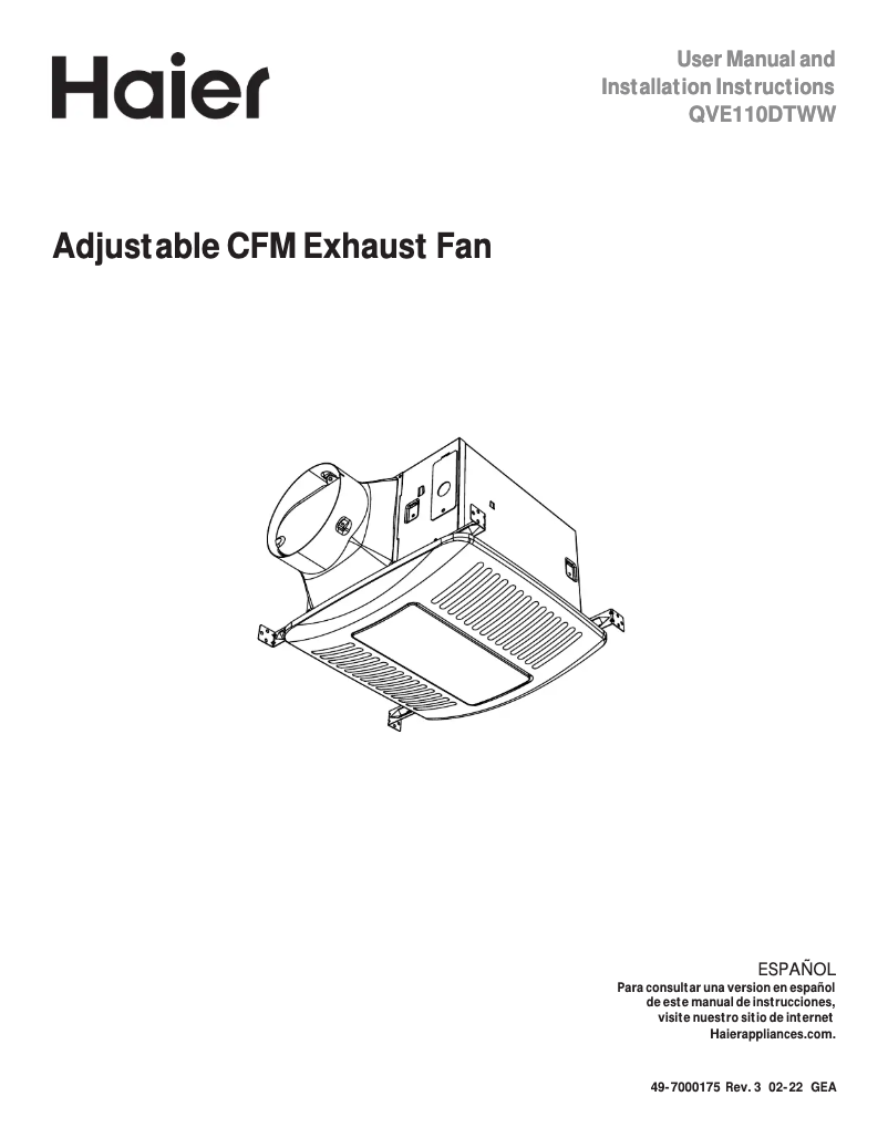Image de la première page du manuel de l'appareil QVE110DTWW