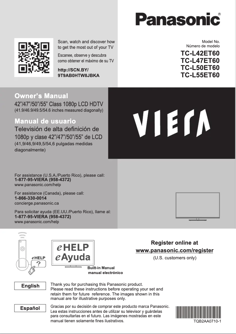 First page image of the manual for Viera TC-L47ET60