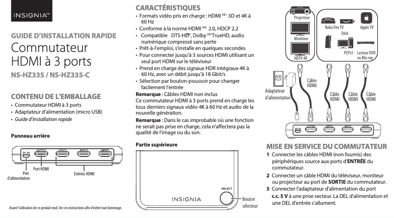 Page 1 de la notice Manuel utilisateur Insignia NS-HZ335