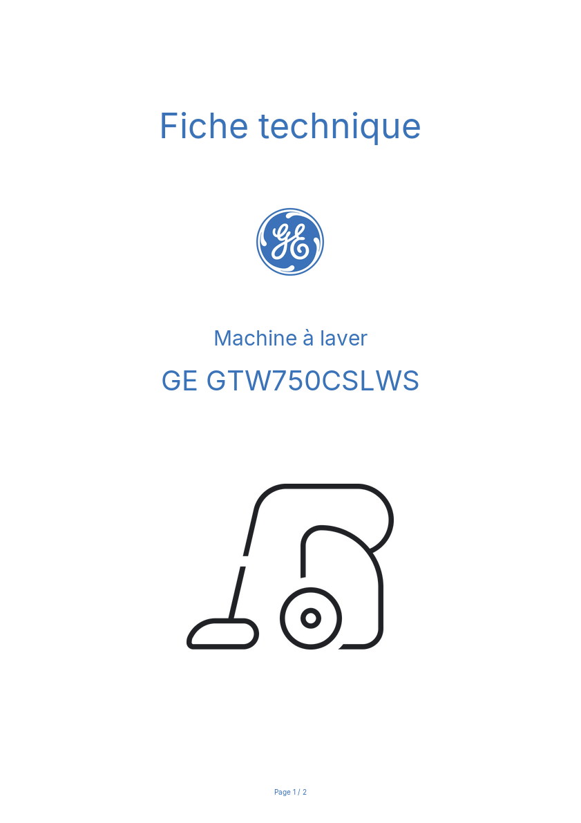Page n°1 - Fiche technique GE GTW750CSLWS