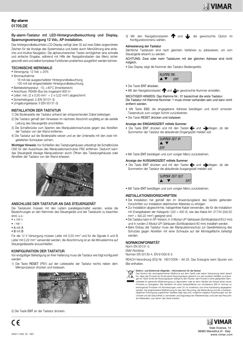 Page 1 de la notice Manuel utilisateur Vimar 01705.DE