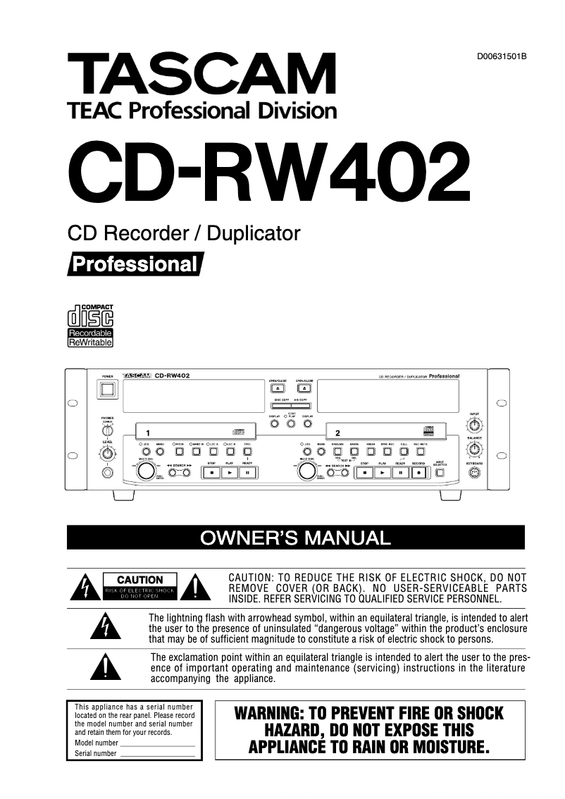 Image de la première page du manuel de l'appareil CD-RW402