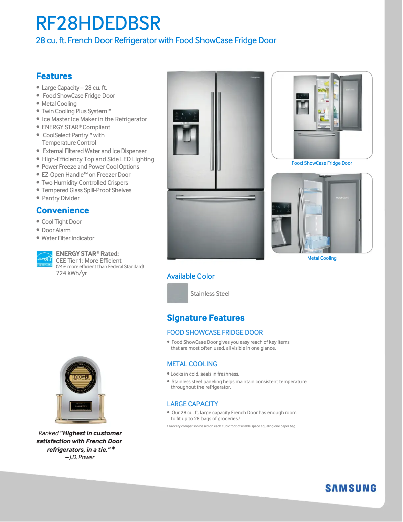 Page 1 de la notice Fiche technique Samsung RF28HDEDBSR
