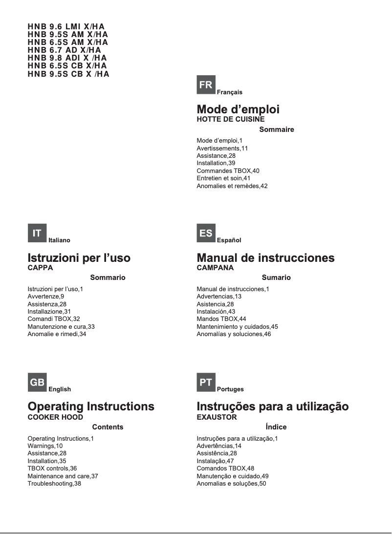Image de la première page du manuel de l'appareil HNB 9.8 ADI X /HA