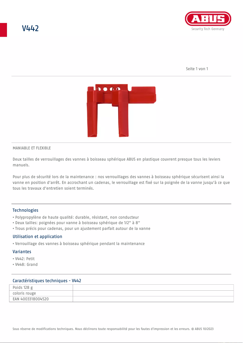 Page n°1 - Fiche technique Abus V448
