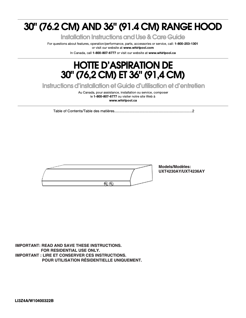 Page 1 de la notice Manuel utilisateur Whirlpool UXT4230AYW