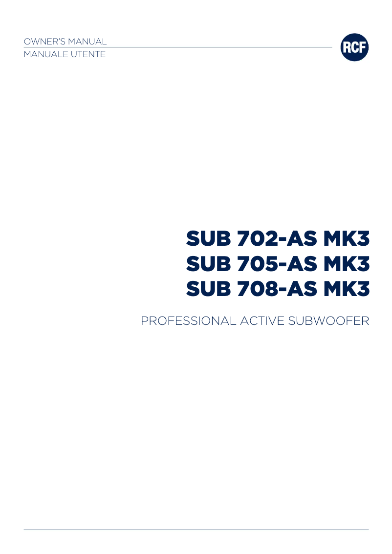 Page 1 de la notice Manuel utilisateur RCF SUB 702-AS MK3