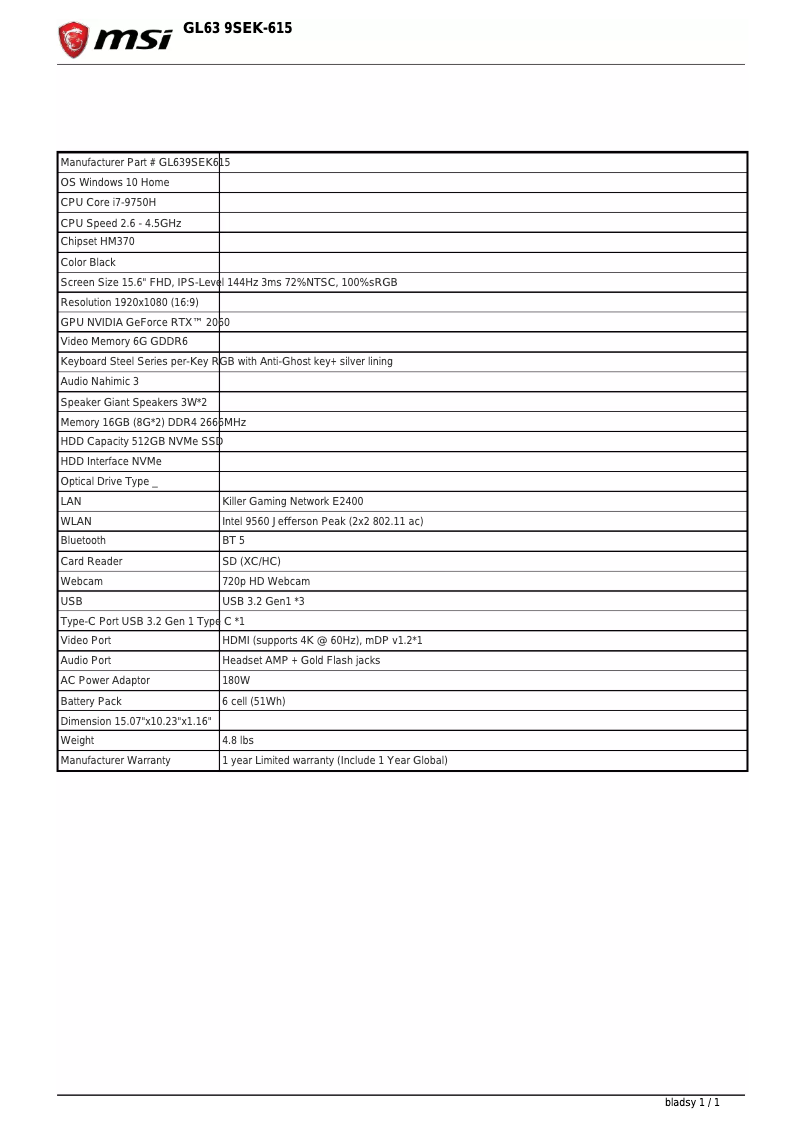 Image de la première page du manuel de l'appareil GL63