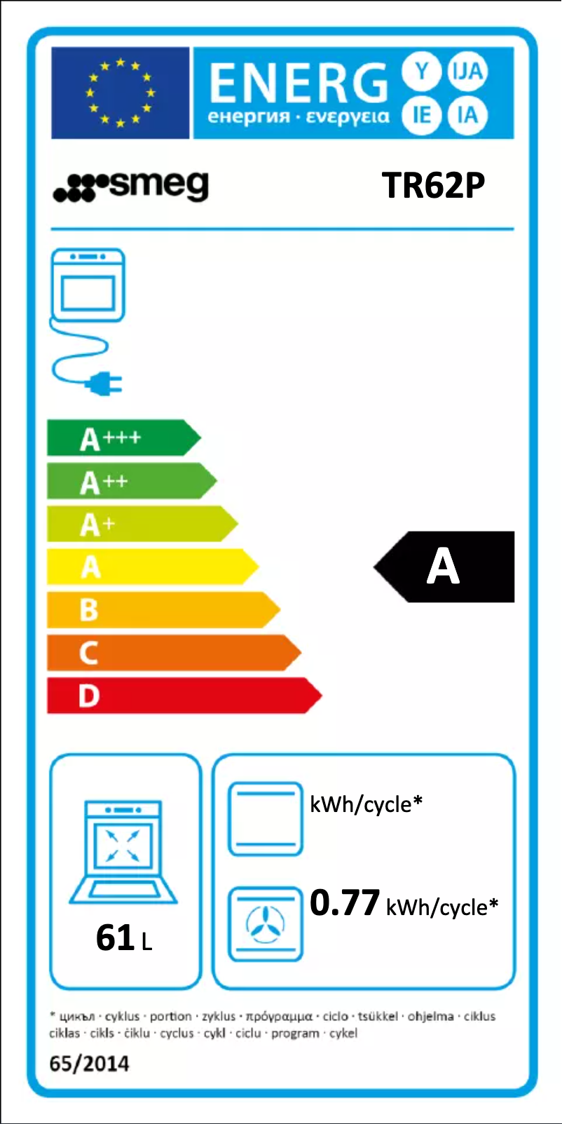 Page 1 de la notice Label énergétique Smeg TR62P