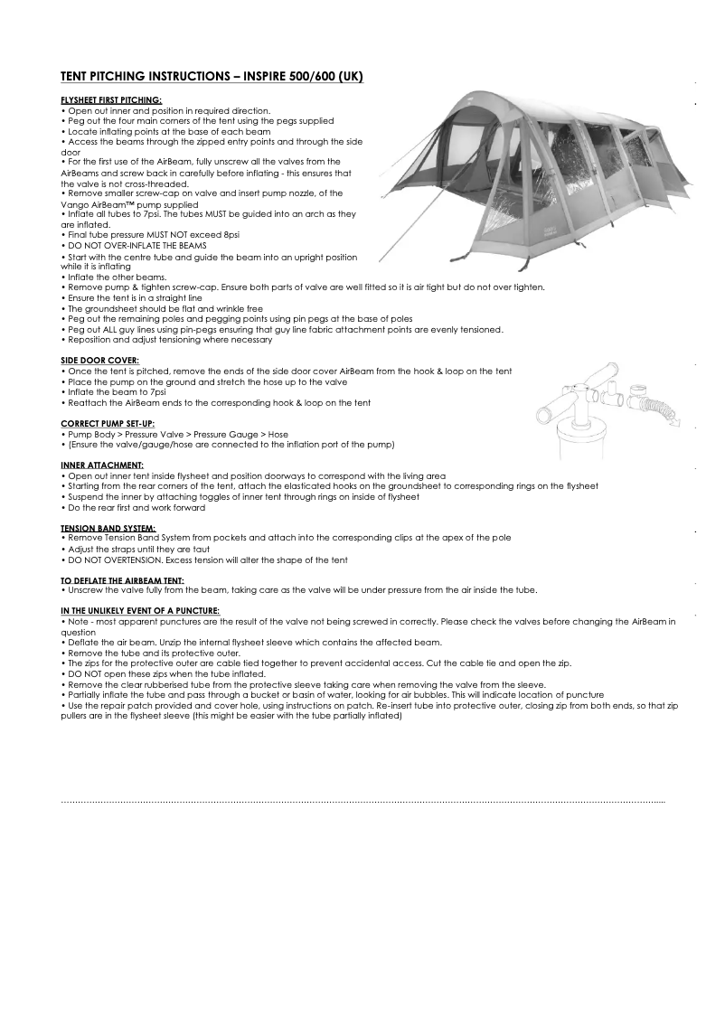 Página 1 del manual Manual de usuario Vango Inspire 600