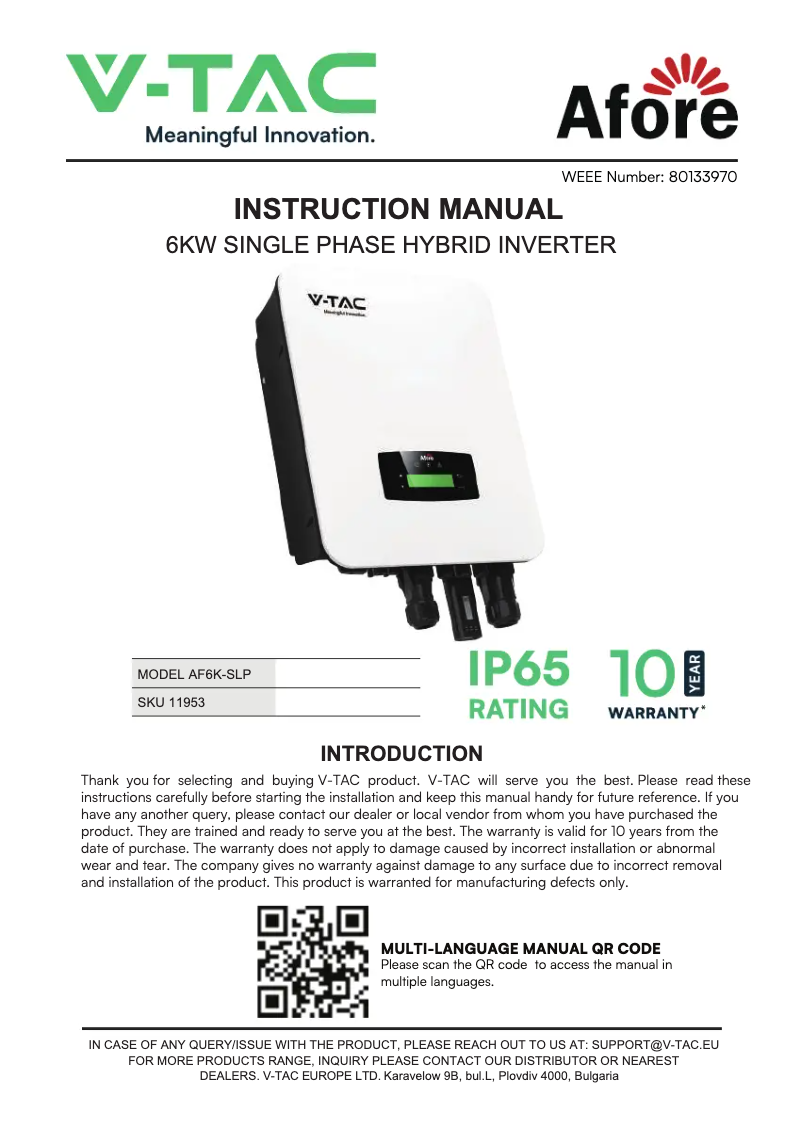 Page 1 of the manual User Manual V-TAC VT-AF6K-SLP