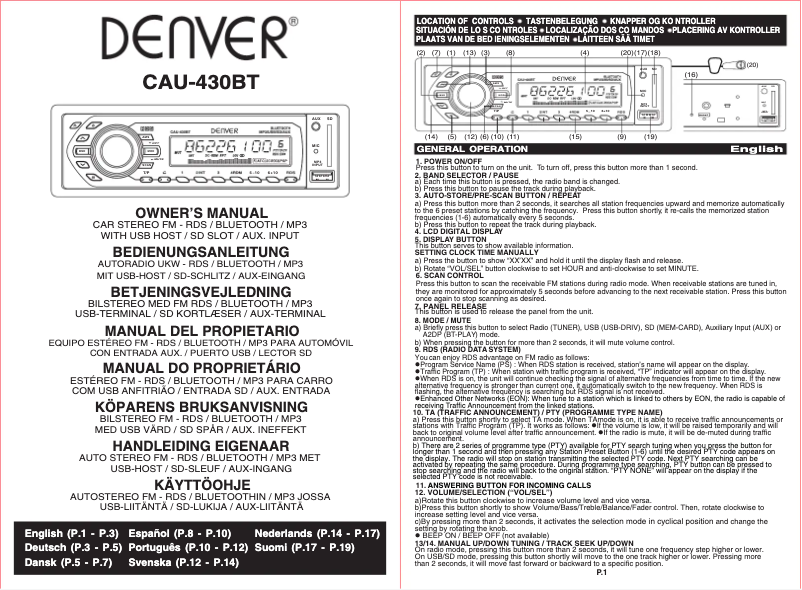 Page n°1 - Manuel utilisateur Denver CAU-430BT