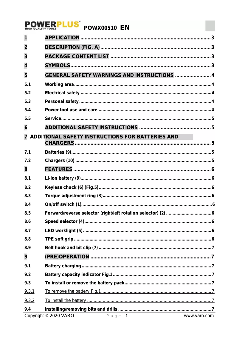 Page 1 de la notice Manuel utilisateur PowerPlus POWX00510