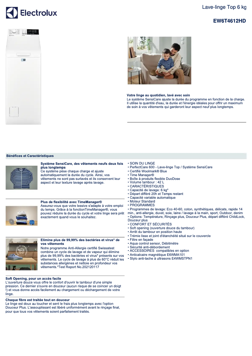 Page n°1 - Fiche technique Electrolux EW6T4612HD