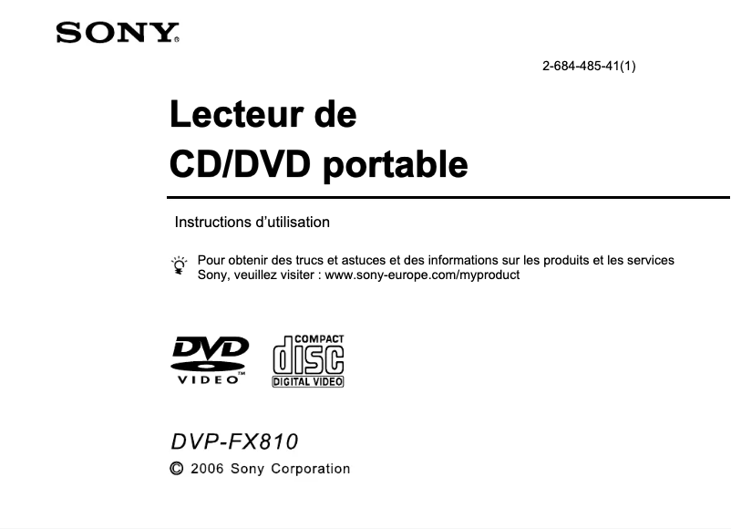 Page 1 de la notice Manuel utilisateur Sony DVP-FX810