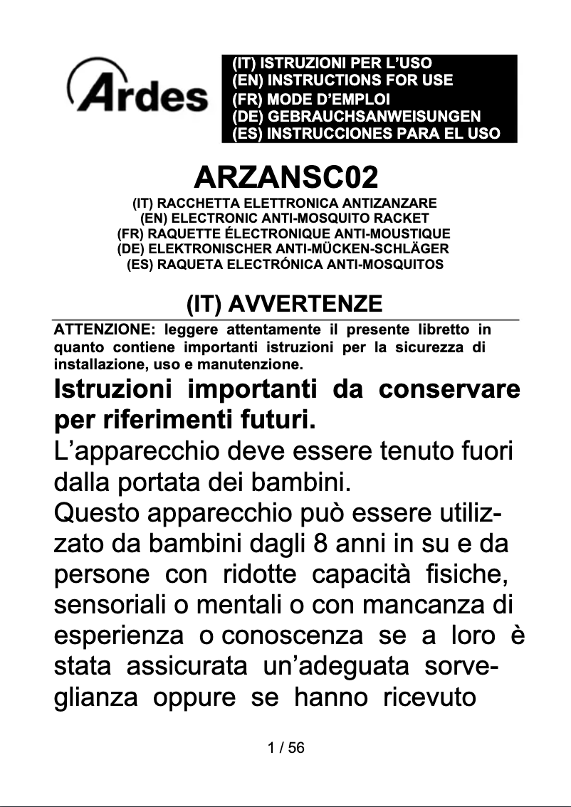 Page 1 de la notice Manuel utilisateur Ardes ARZANSC02